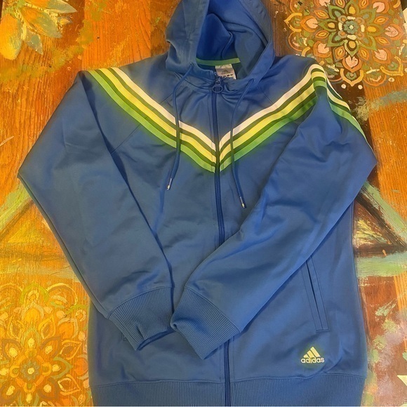 Really Clean Adidas Aqua striped Track Jacket Zip Up Women's Small - Pre-Owned - Picture 1 of 7